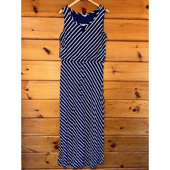 Talbots Dresses & Skirts - Talbots Women's Maxi Dress Royal Blue White Stripe Sleeveless Sz M Belted